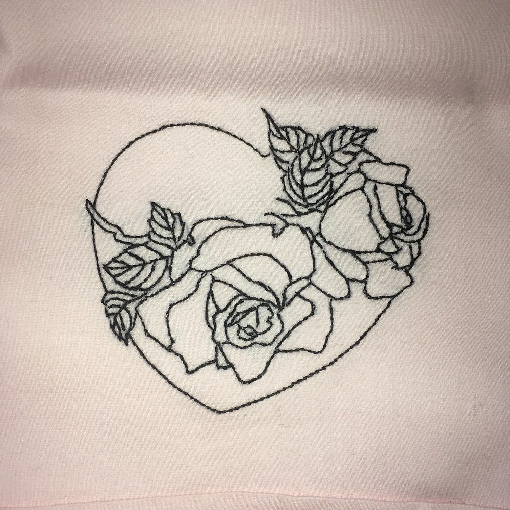 New Hand Embroidered Pink Heart Rose Pillowcase